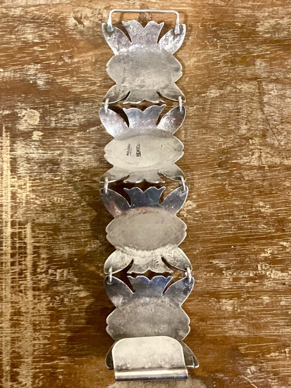 Vintage Mexican Silver & Purple Panel Bracelet • 83g • Handcrafted Boho Style - Picture 3 of 16